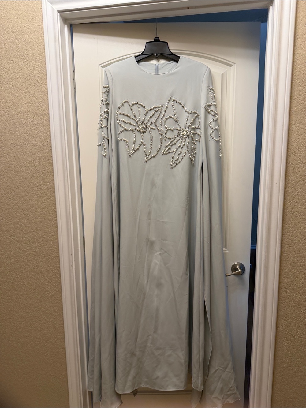 Embellished Light Gray Floral Cape Dress